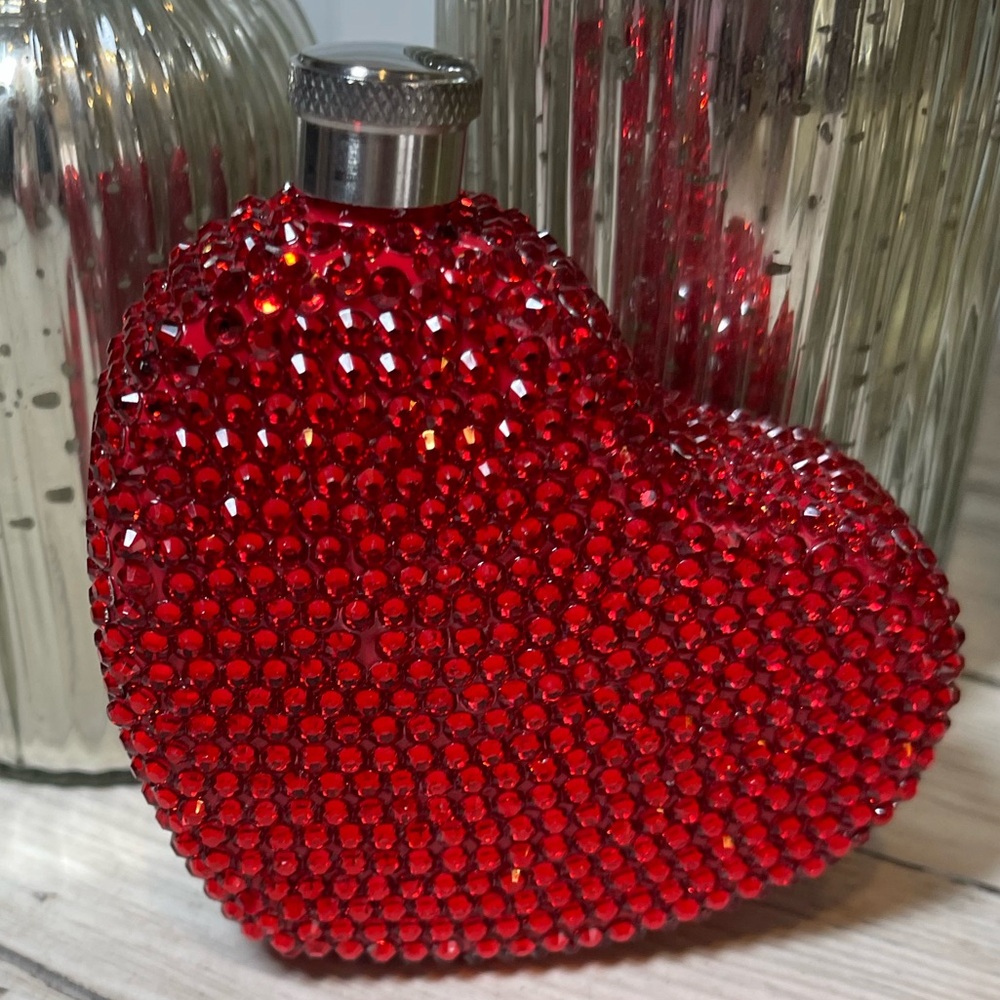 Red Rhinestone Heart-Shaped Blingy Flask NIB Cute gift - Bachelorette Birthday